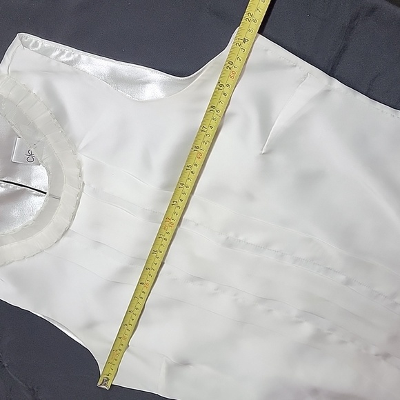 Cleo Sleeveless Pleats on Front White Ruffle Collared Blouse Size Large - Picture 8 of 13